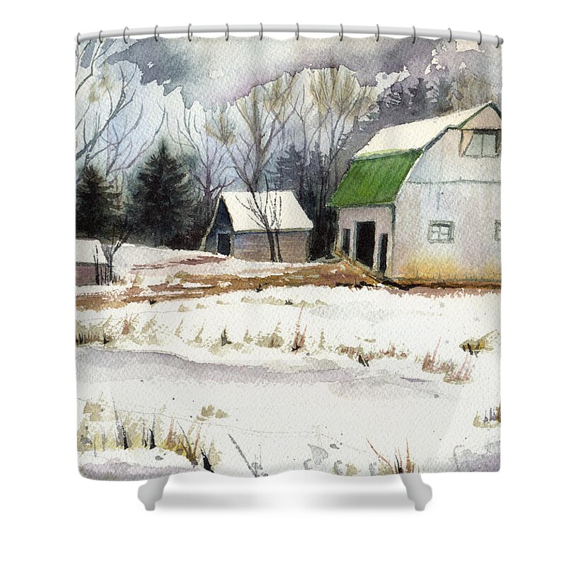 Winter Landscape Shower Curtain featuring the painting Owen County Winter by Katherine Miller