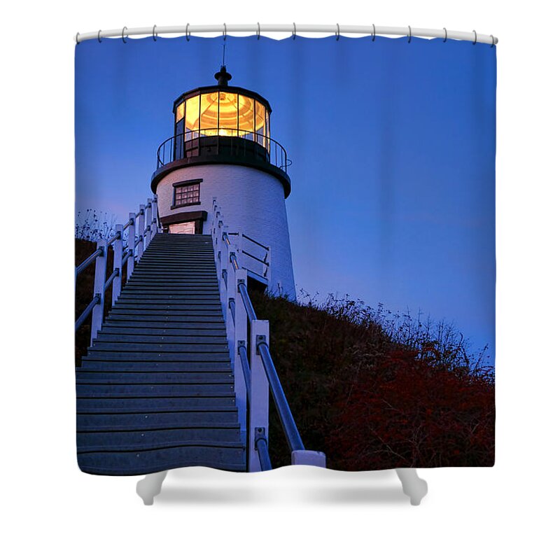 Owls Shower Curtain featuring the photograph Owls Head Light at Dusk by Olivier Le Queinec