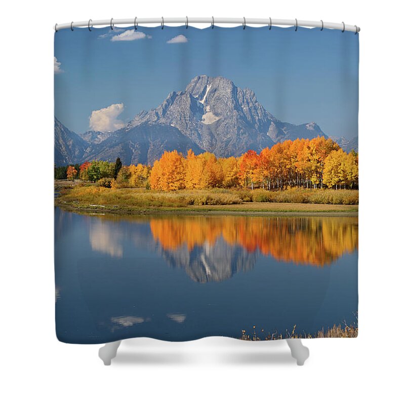 Grand Tetons Shower Curtain featuring the photograph Oxbow Bend Reflection by Wesley Aston