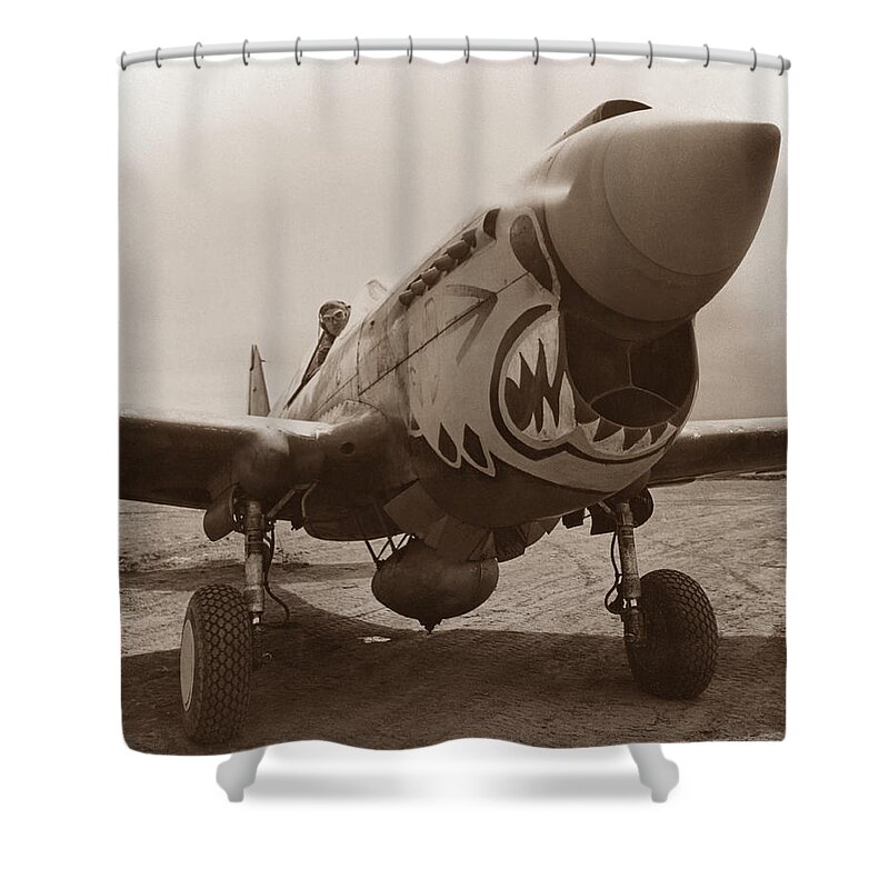 Ww2 Shower Curtain featuring the photograph P-40 Warhawk - World War 2 by War Is Hell Store
