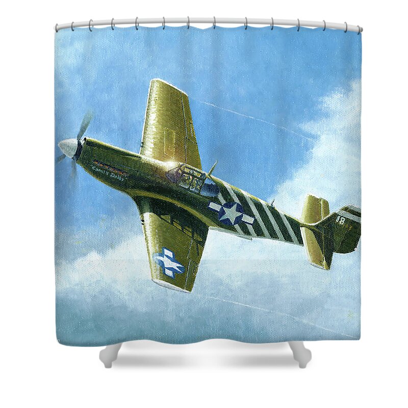 Aviation Art Shower Curtain featuring the painting P-51A Mustang by Douglas Castleman