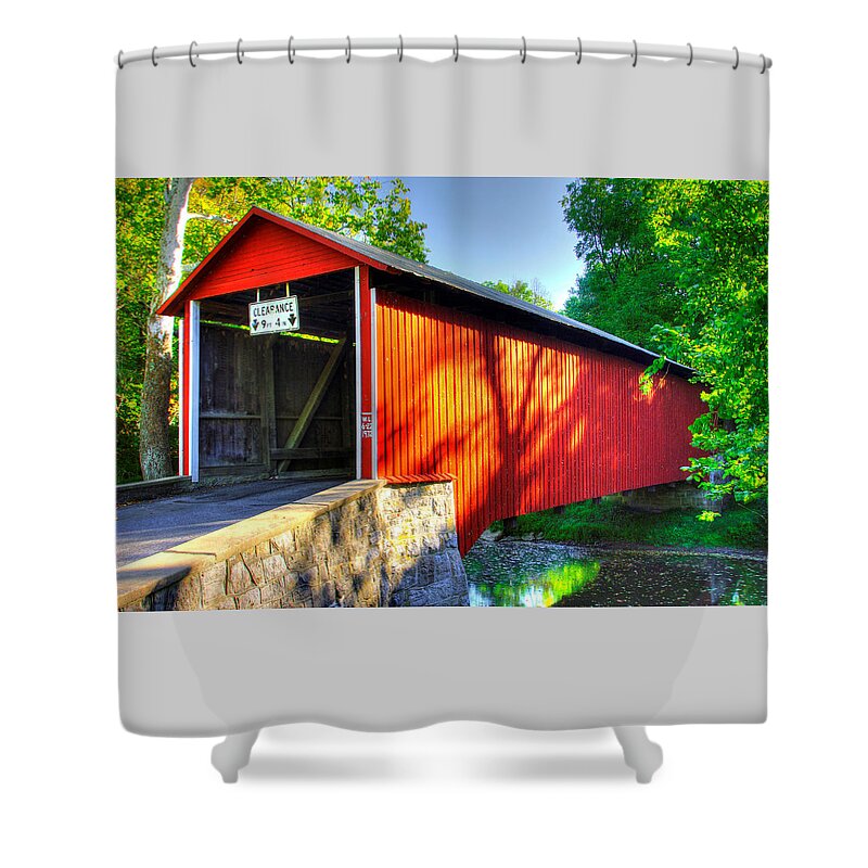 Witherspoon Covered Bridge Shower Curtain featuring the photograph PA Country Roads - Witherspoon Covered Bridge Over Licking Creek No. 4B - Franklin County by Michael Mazaika