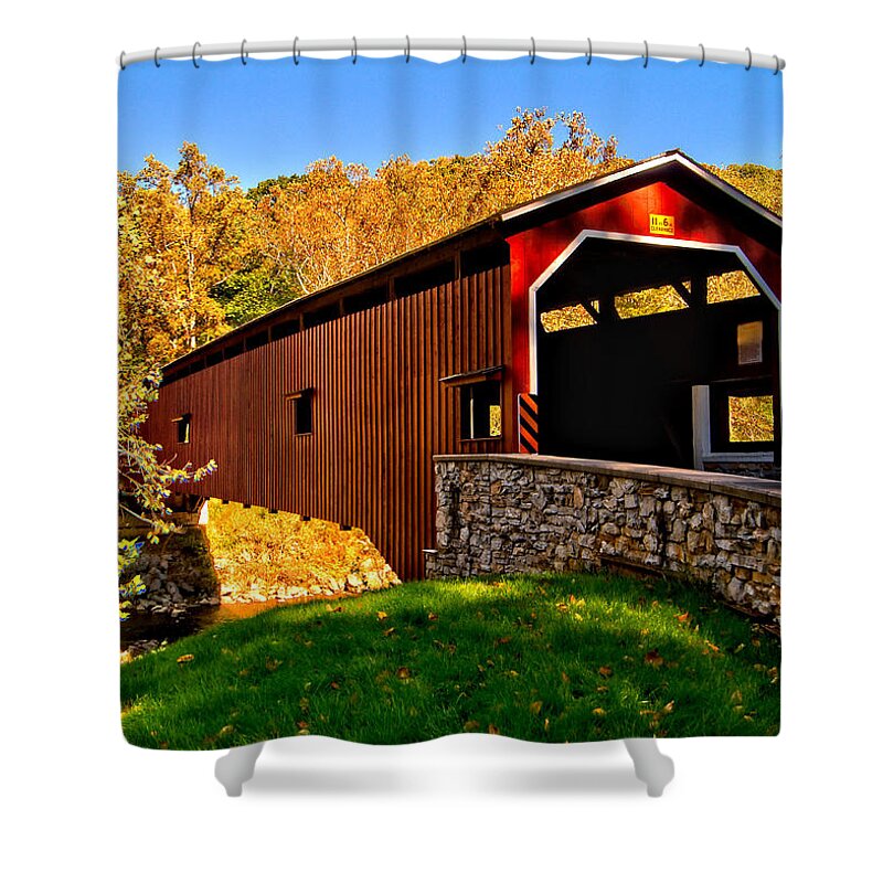 American Shower Curtain featuring the photograph Colemanville Covered Bridge by Nick Zelinsky Jr
