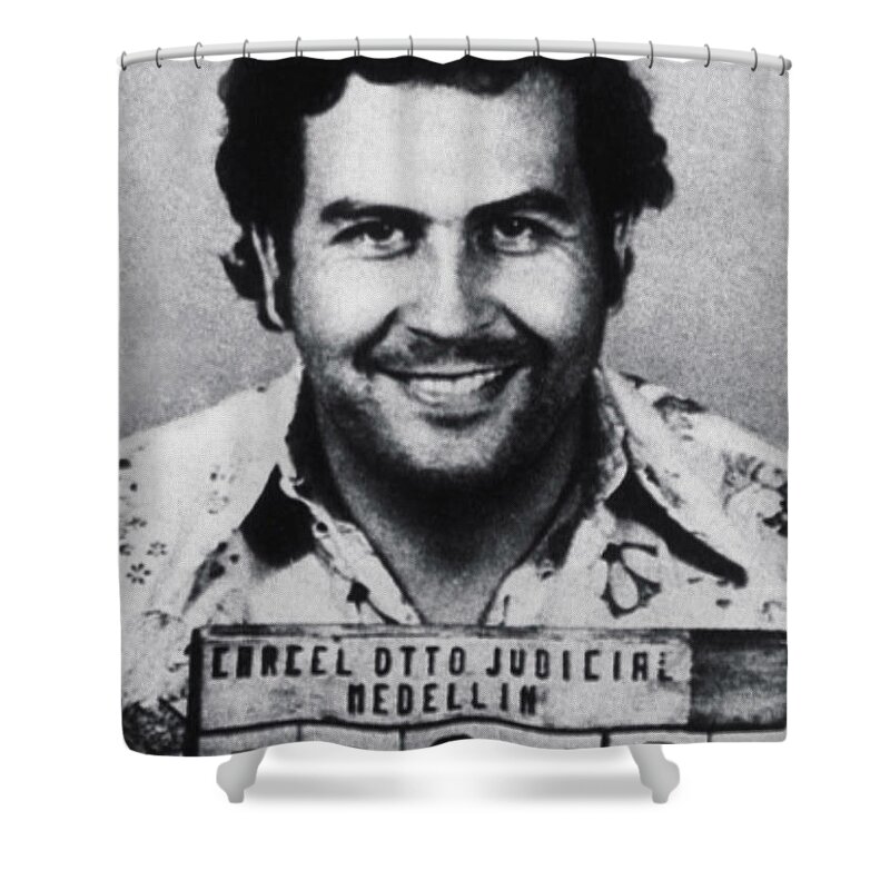 Pablo Escobar Shower Curtain featuring the photograph Pablo Escobar Mug Shot 1991 Vertical by Tony Rubino