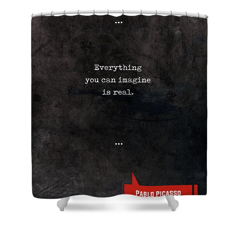 Pablo Picasso Shower Curtain featuring the mixed media Pablo Picasso Quotes - Literary Quotes - Book Lover Gifts - Typewriter Quotes by Studio Grafiikka