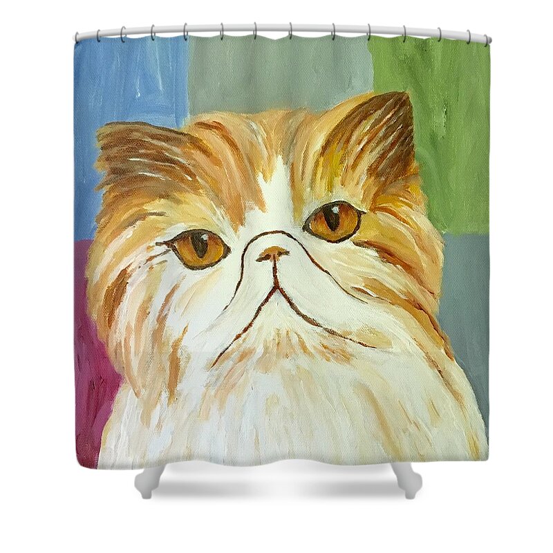 Cat Shower Curtain featuring the painting Pablo by Victoria Lakes