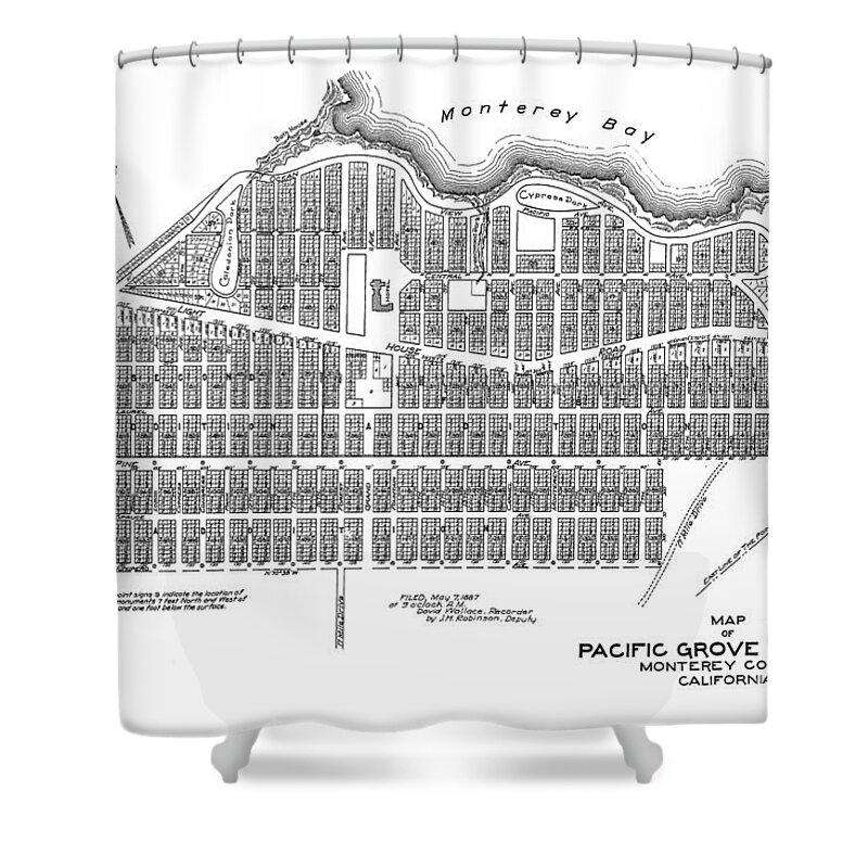 Pacific Grove Shower Curtain featuring the photograph Map Pacific Grove May 7 1887 by Monterey County Historical Society