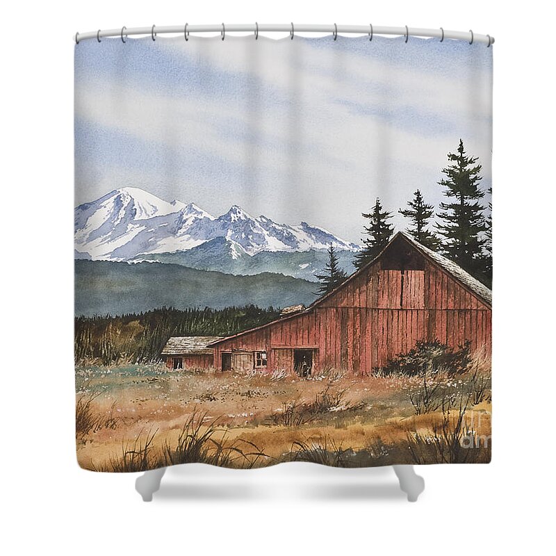 Pacific Northwest Landscape Watercolor Paintings Shower Curtain featuring the painting Pacific Northwest Landscape by James Williamson