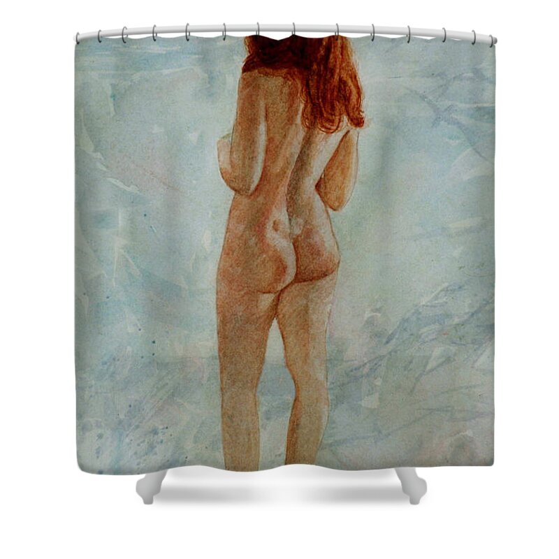 Erotic Shower Curtain featuring the painting Pacific Ocean by David Ladmore