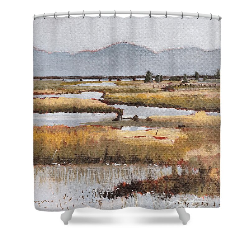 Pack Shower Curtain featuring the painting Pack River by Robert Bissett