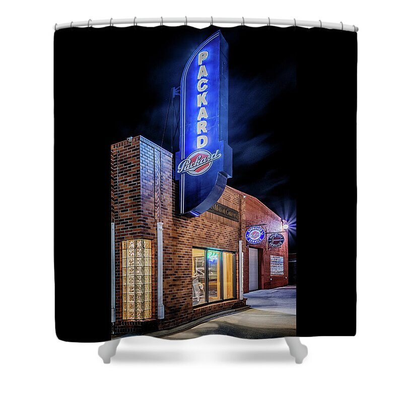 Packard Shower Curtain featuring the photograph Packard Sign by Susan Rissi Tregoning