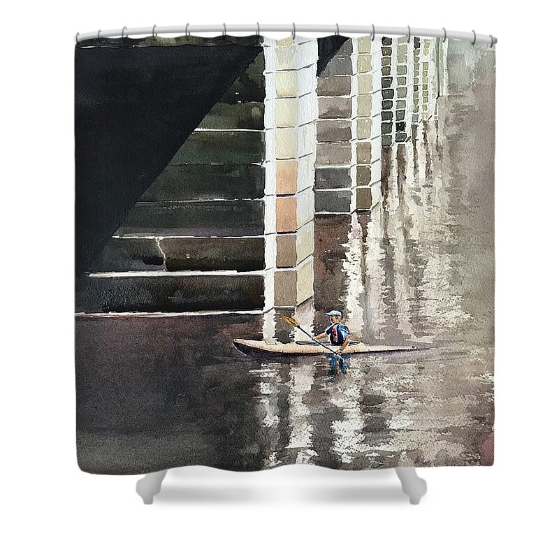 Paddling Shower Curtain featuring the painting Paddling by George Jacob
