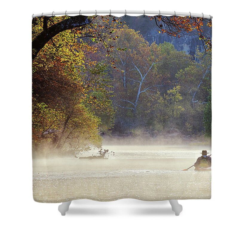 Mist Shower Curtain featuring the photograph Paddling through Mist by Robert Charity