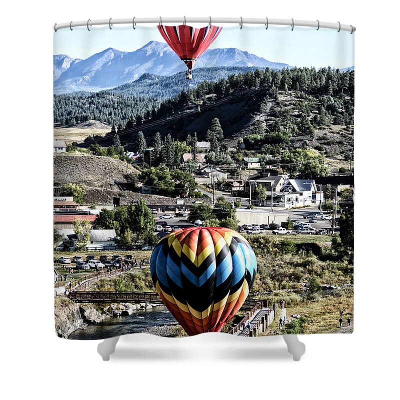 Hot Air Balloons Shower Curtain featuring the photograph Pagosa Springs Colorfest 2015 by Kevin Munro
