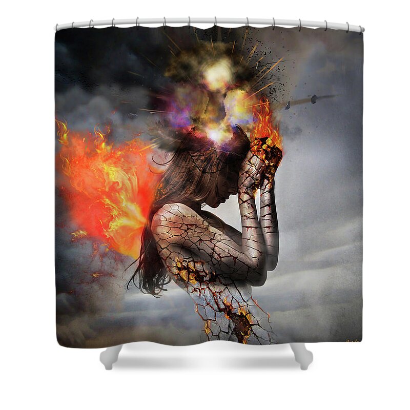 Woman In Pain Shower Curtain featuring the mixed media Pain by Lilia S