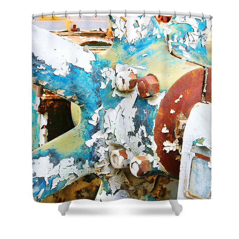 Industry Shower Curtain featuring the photograph Painted Fly Wheel by Art Block Collections