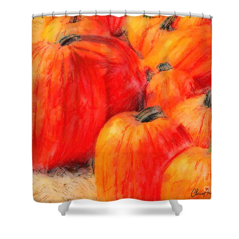 Pumpkins Shower Curtain featuring the painting Painted Pumpkins by Chris Armytage