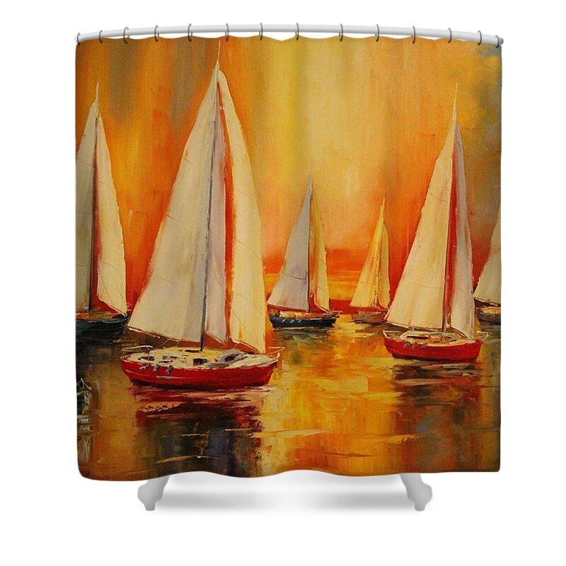 Sailboats Shower Curtain featuring the photograph Painted Sails by Natalie Ortiz