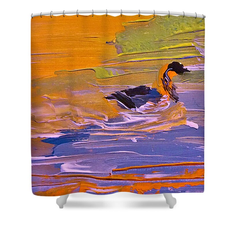 Duck Shower Curtain featuring the painting Painterly Escape by Lisa Kaiser