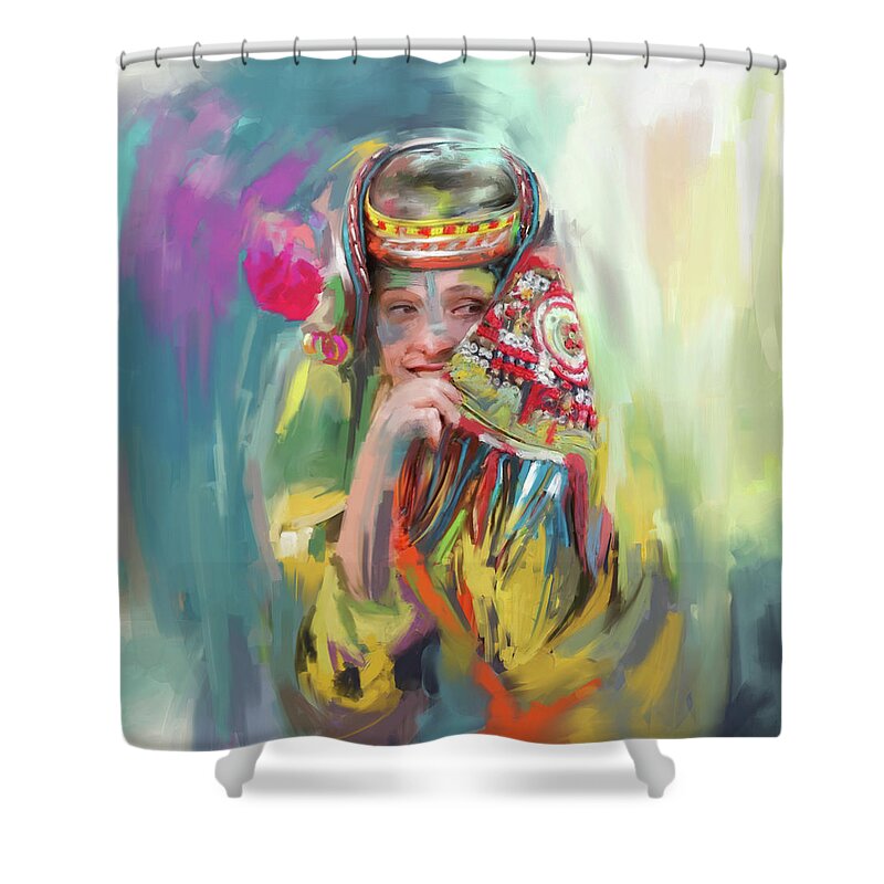 Kailash Shower Curtain featuring the painting Painting 786 1 Kailash Girl by Mawra Tahreem
