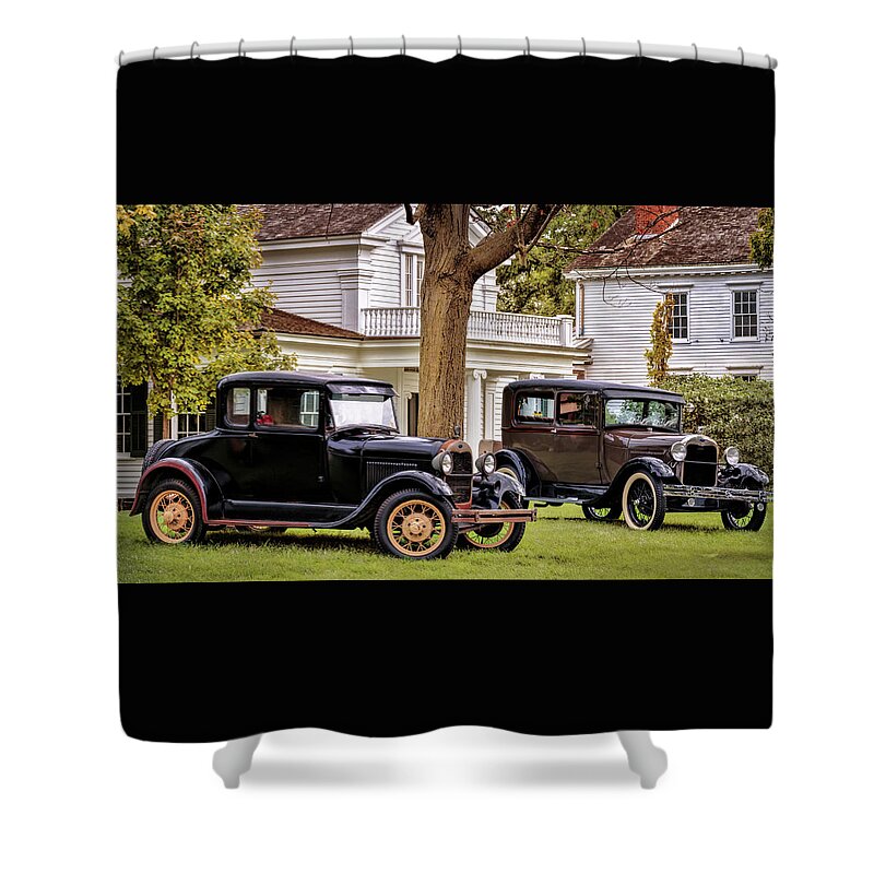 Car Shower Curtain featuring the photograph Pair of Ford Model A by Susan Rissi Tregoning