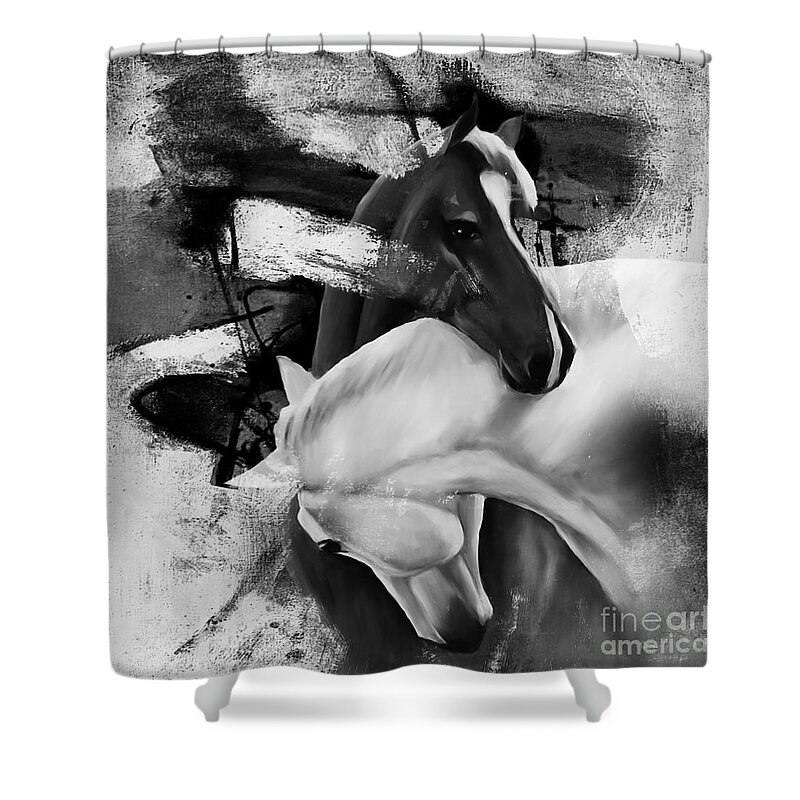 Gull G Shower Curtain featuring the painting Pair of Horse by Gull G
