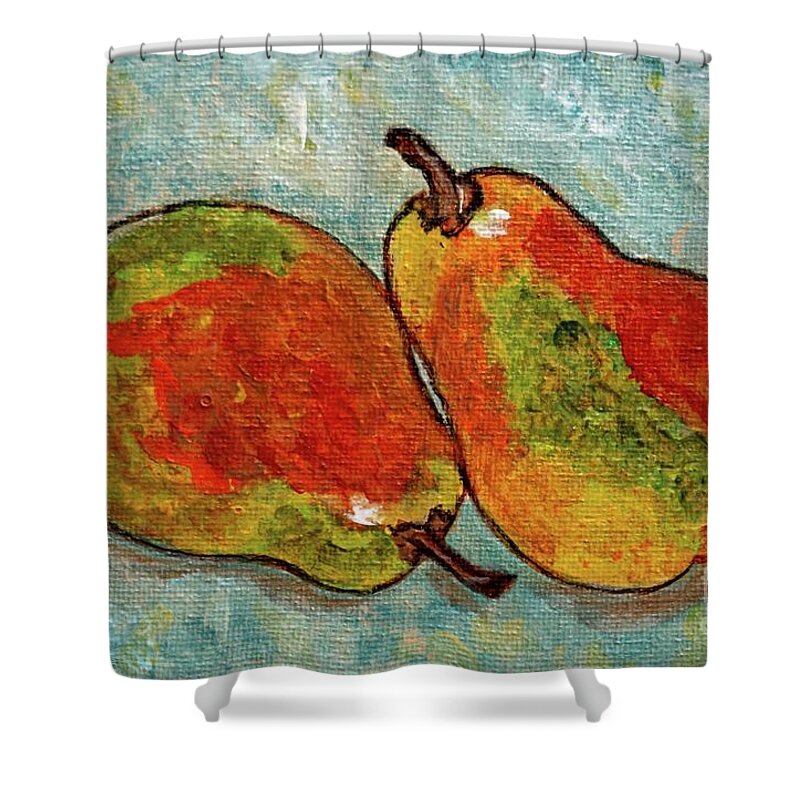 Pears Shower Curtain featuring the painting Pair of Pears by Ella Kaye Dickey