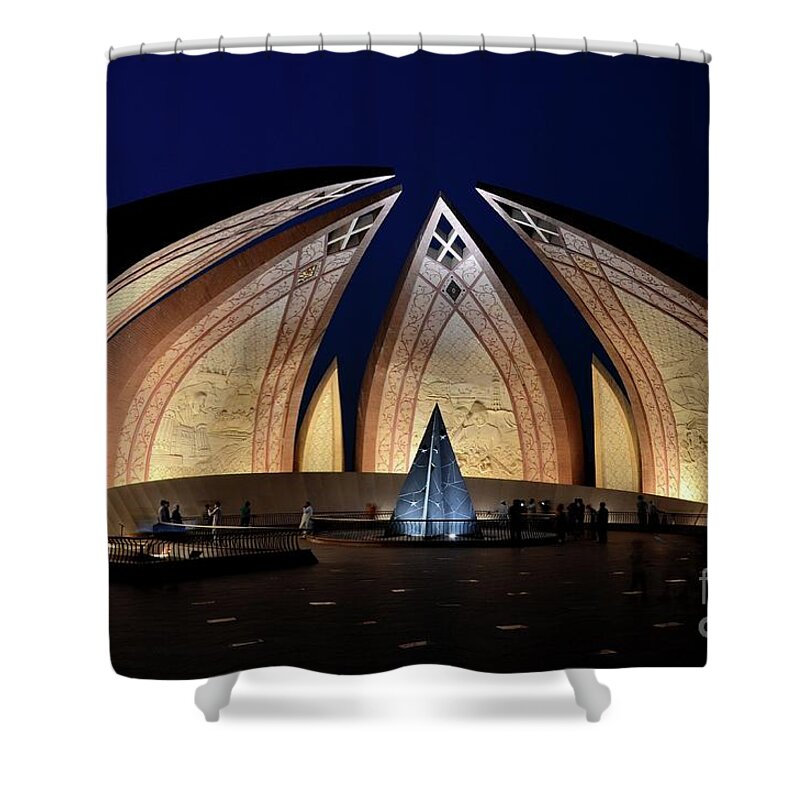 Pakistan Shower Curtain featuring the photograph Pakistan Monument illuminated at night Islamabad Pakistan by Imran Ahmed