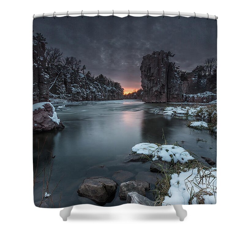 Sunset Shower Curtain featuring the photograph Palisades first snow by Aaron J Groen
