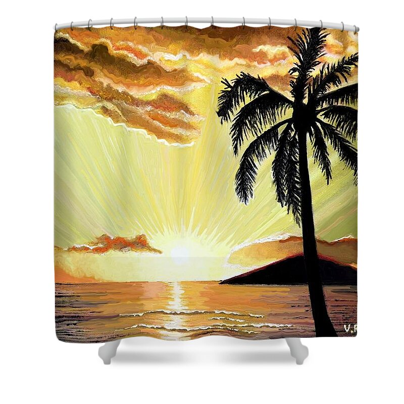 Beach Shower Curtain featuring the painting Palm Beach Sunset by Victoria Rhodehouse