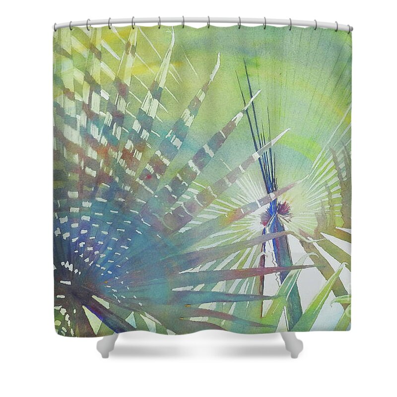 Nancy Charbeneau Shower Curtain featuring the painting Palm Patterns by Nancy Charbeneau