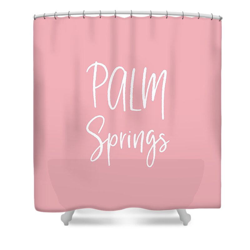 Palm Springs Shower Curtain featuring the digital art Palm Springs White On Pink- Art by Linda Woods by Linda Woods
