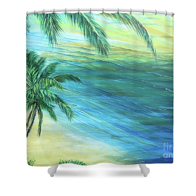 Palm Trees Shower Curtain featuring the painting Loulu Shore by Michael Silbaugh