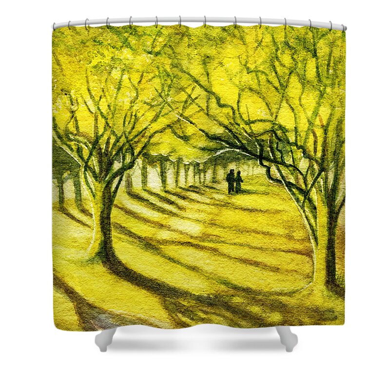 Palo Verde Trees Shower Curtain featuring the painting Palo Verde Pathway by Marilyn Smith