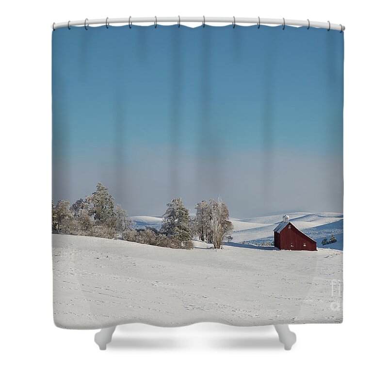 Idaho Shower Curtain featuring the photograph Palouse Saltbox Barn Winter II by Idaho Scenic Images Linda Lantzy