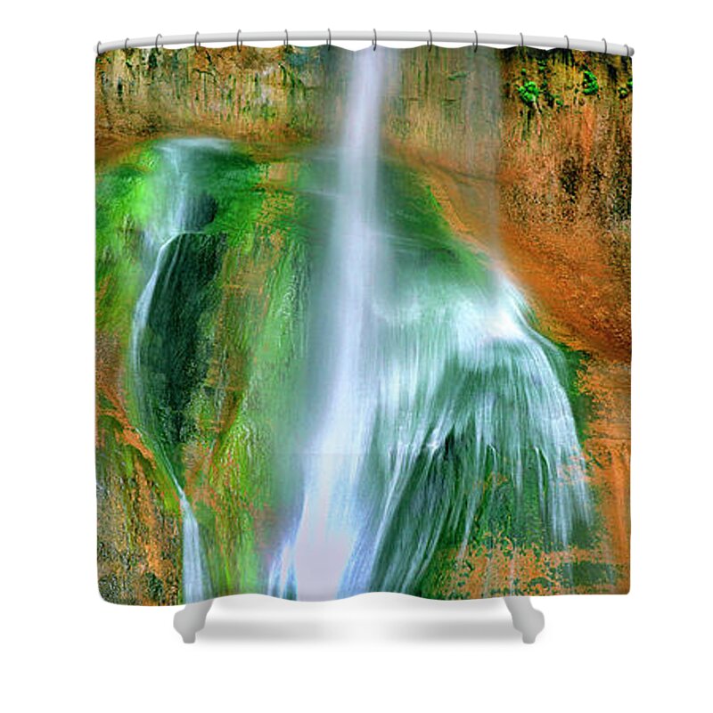 Utah Landscape Shower Curtain featuring the photograph Panorama Lower Calf Creek Falls Escalante NM Utah by Dave Welling