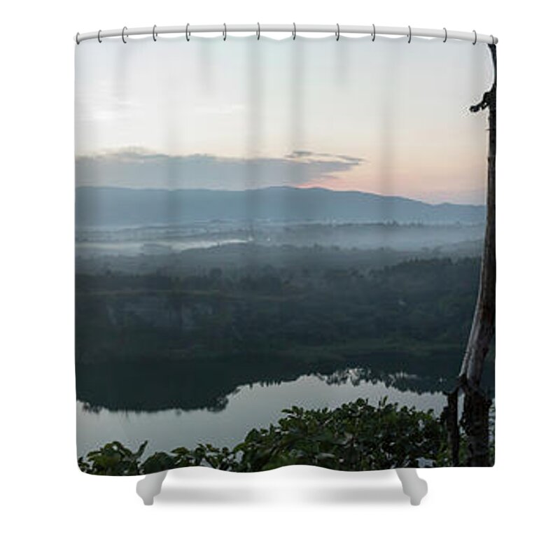 Africa Shower Curtain featuring the photograph Panorama of crater lake, Uganda, Africa by Karen Foley