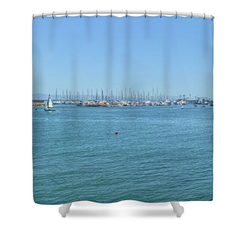 California; Santa Barbara Shower Curtain featuring the photograph Panorama of the Harbor by Joe Lach