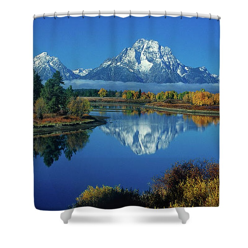Dave Welling Shower Curtain featuring the photograph Panorama Oxbow Bend Grand Tetons National Park Wyoming by Dave Welling
