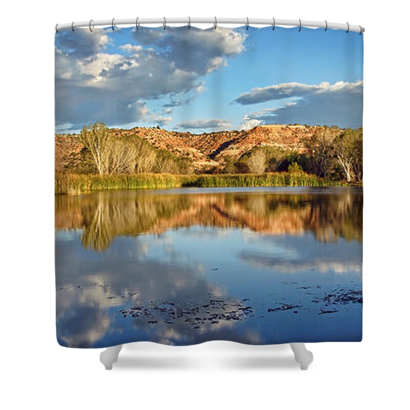Landscape Shower Curtain featuring the photograph Panoramic Reflections by Leda Robertson
