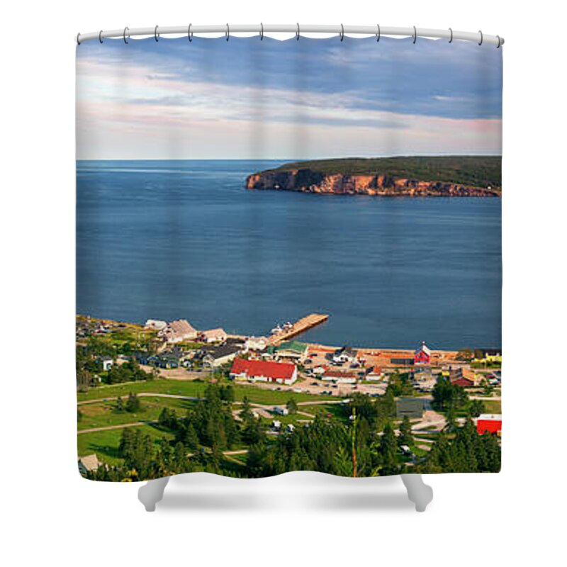 Perce Shower Curtain featuring the photograph Panoramic view in Perce Quebec by Elena Elisseeva