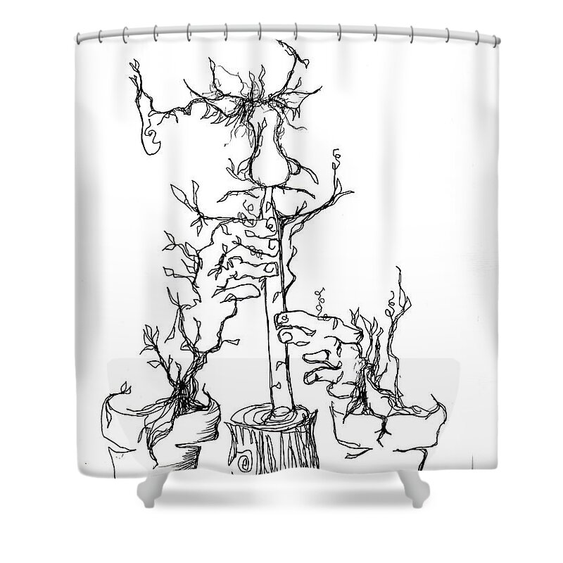 Pan Shower Curtain featuring the drawing Pan's Fried Flute by Doug Johnson