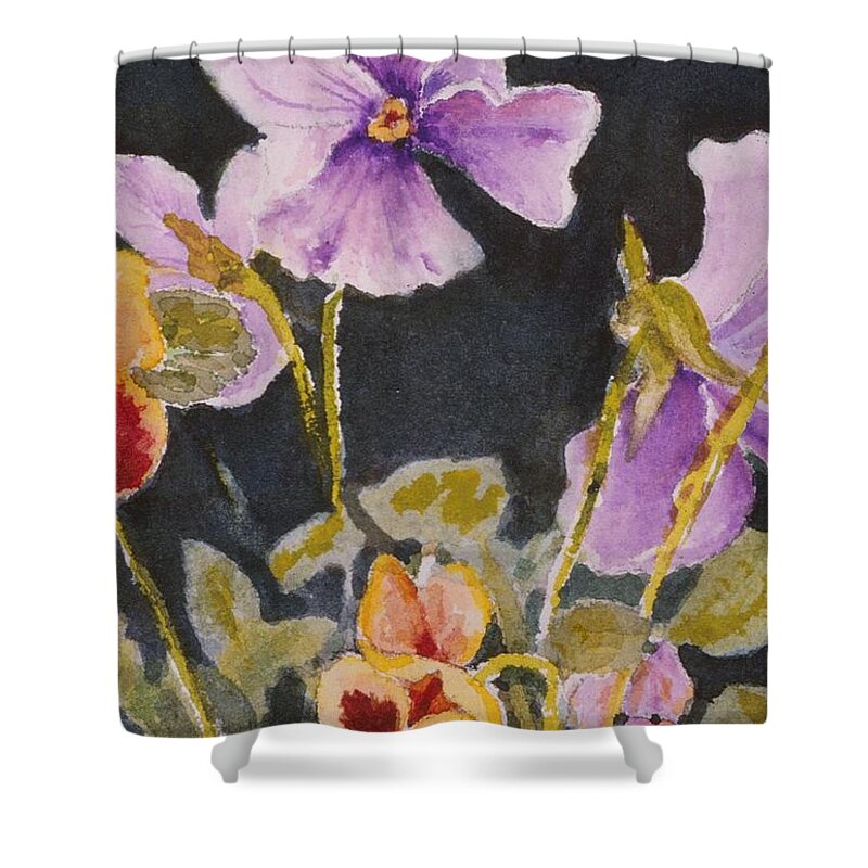 Pansy Shower Curtain featuring the painting Pansies by Mary Ellen Mueller Legault