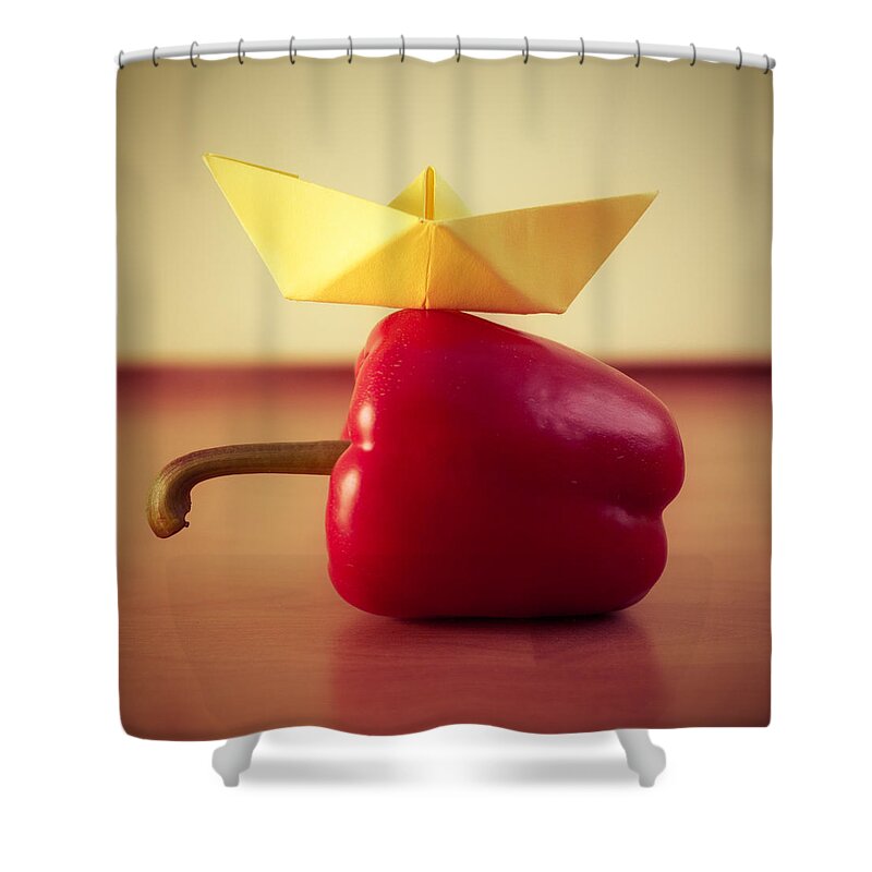 Paperboat Red Pepper Bellpepper Shower Curtain featuring the photograph Paper Boat Red Pepper by Janine Pauke