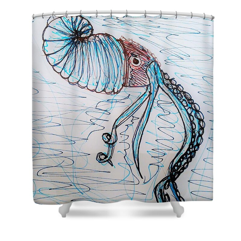 Paper Shower Curtain featuring the drawing Paper Nautilus by Andrew Blitman
