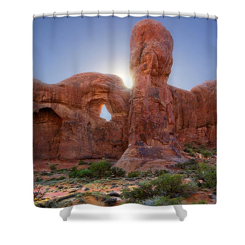 Desert Shower Curtain featuring the photograph Parade of Elephants in Arches National Park by Mike McGlothlen