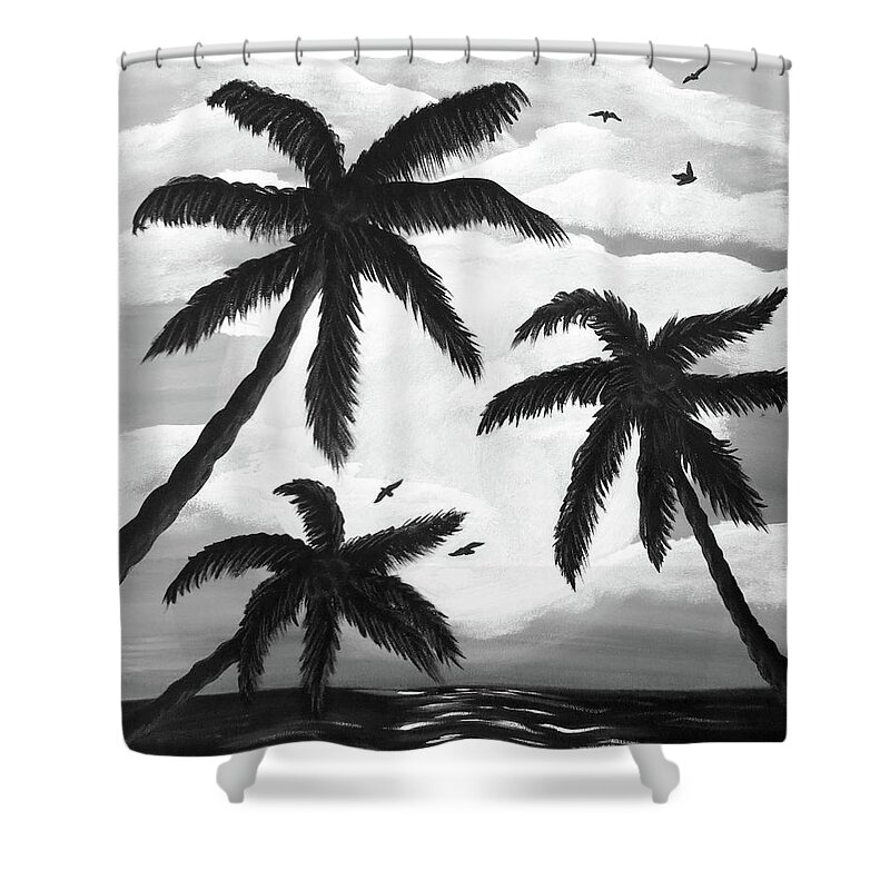Acrylic Shower Curtain featuring the painting Paradise in Black and White by Teresa Wing