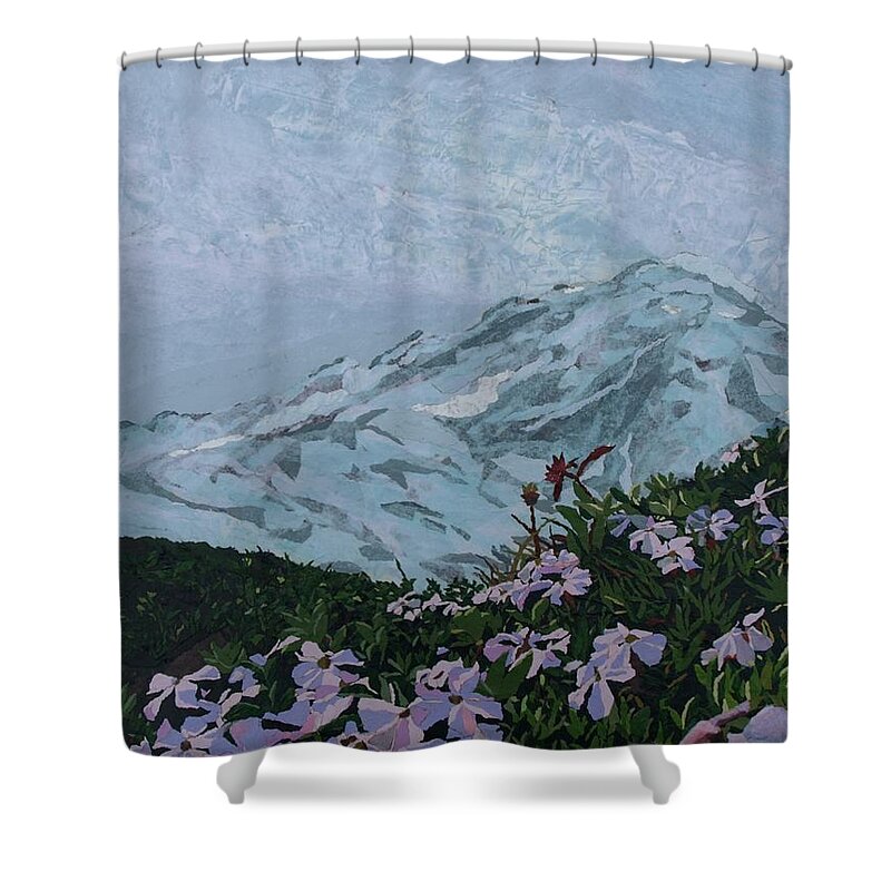 Landscape Shower Curtain featuring the painting Paradise Mount Rainier by Leah Tomaino