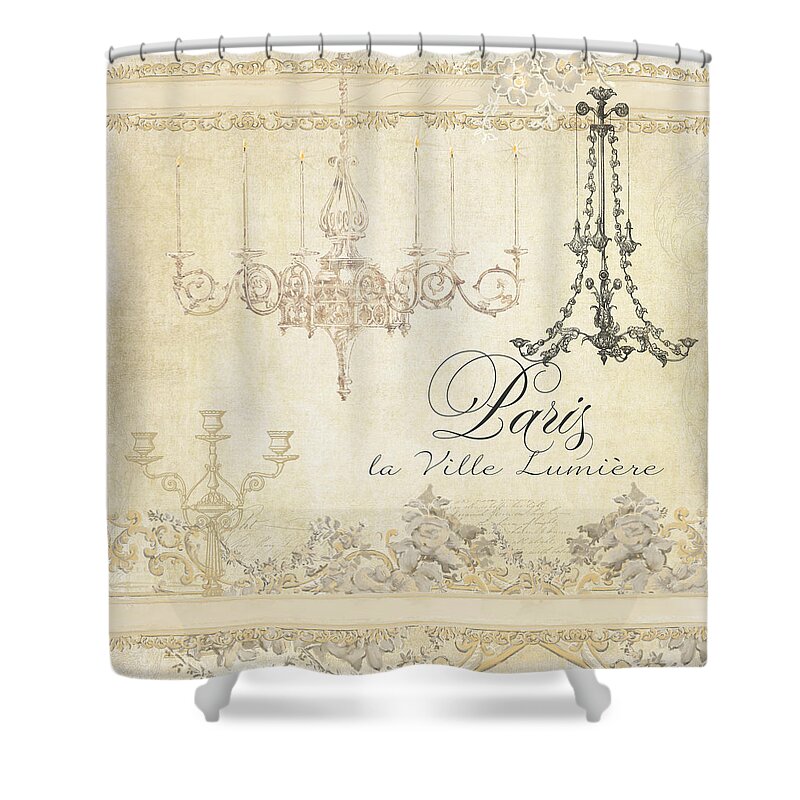 Parchment Shower Curtain featuring the painting Parchment Paris - City of Light Chandelier Candelabra Chalk by Audrey Jeanne Roberts
