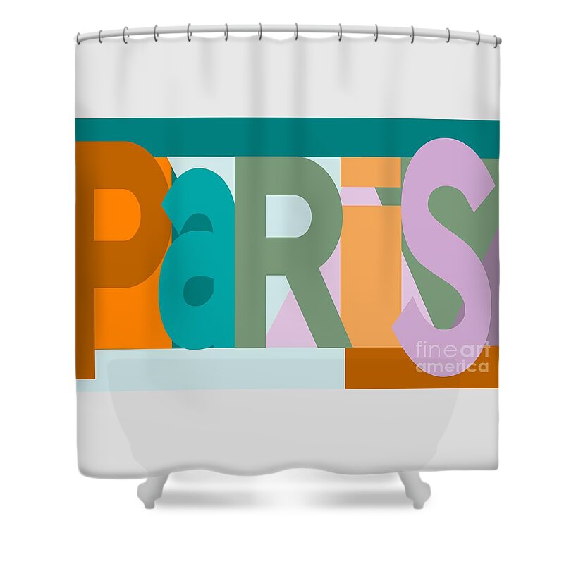Paris Shower Curtain featuring the digital art Paris art deco font play by Heidi De Leeuw